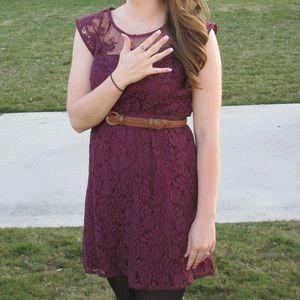 Maroon Lace Embroidered Dress with Open Back Sz S